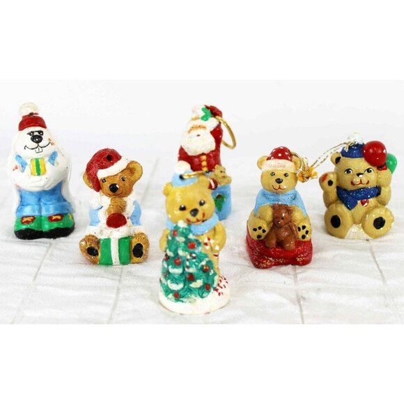 Lot of 6 Christmas Tree Ornaments Bears Santa Tree Rabbit Ceramic - Picture 2 of 7